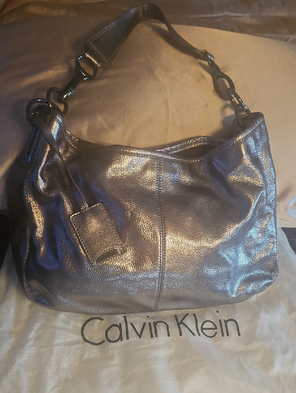 Calvin Klein Metallic Silver Shoulder Bag